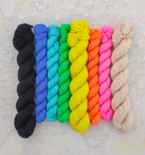Colourbar Hat yarn kit  •  3x 50g Rad DK half skeins & 5x 20g minis